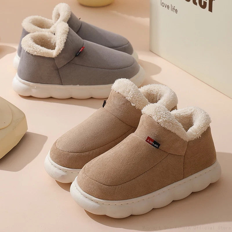 2024 Women Winter Boots Slippers Thickening Plush Warm Snow Boot Couple Thick Heels Cotton Shoes Plus Size Platform Slides Botas