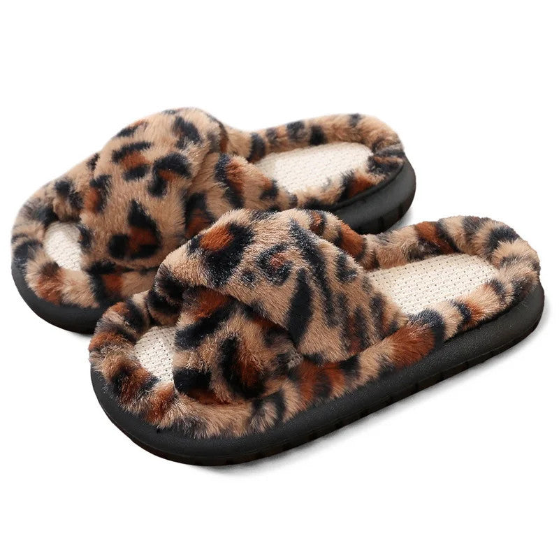 2024 New Fashion Cross Cotton Linen Slippers Women Autumn Home Thick Platform Flat Slides Floor Mute Slippers Comfort Flip Flops