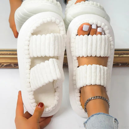 2024 New Fashion Cross Cotton Linen Slippers Women Autumn Home Thick Platform Flat Slides Floor Mute Slippers Comfort Flip Flops